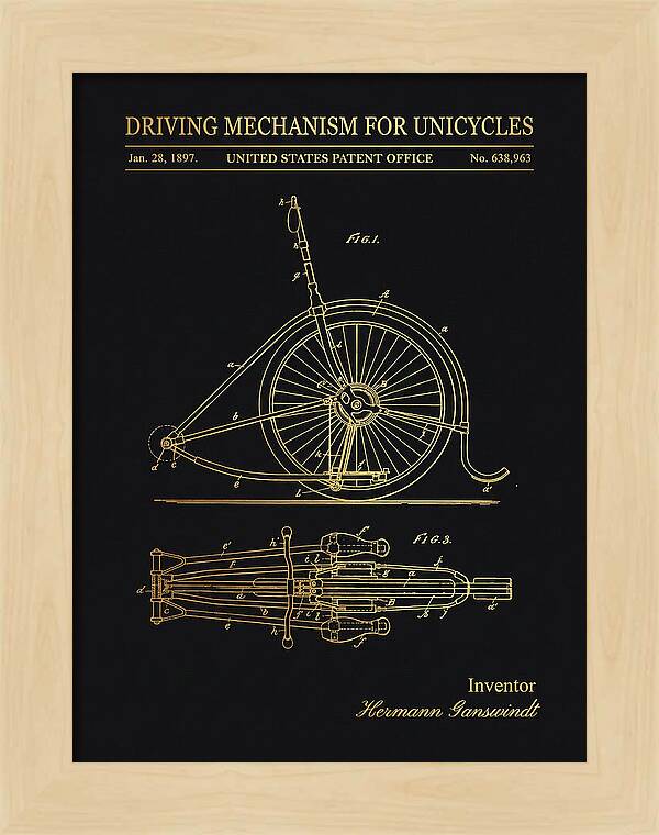 Unicycle Driving Mechanism Gold Patent Us638963a