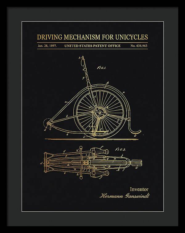 Unicycle Driving Mechanism Gold Patent Us638963a