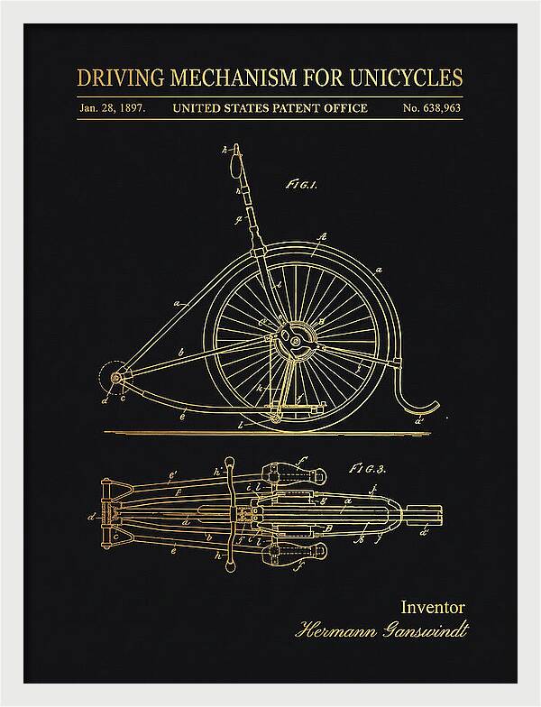 Unicycle Driving Mechanism Gold Patent Us638963a