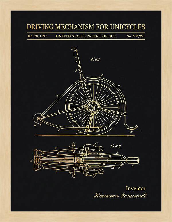 Unicycle Driving Mechanism Gold Patent Us638963a
