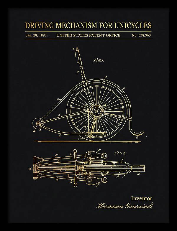 Unicycle Driving Mechanism Gold Patent Us638963a