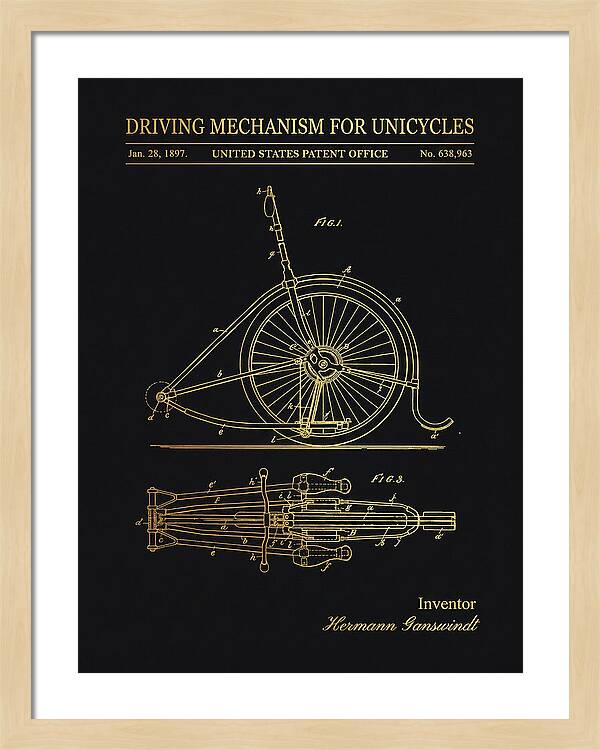 Unicycle Driving Mechanism Gold Patent Us638963a