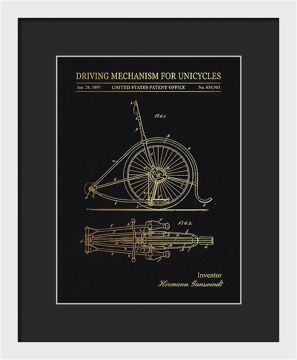 Unicycle Driving Mechanism Gold Patent Us638963a
