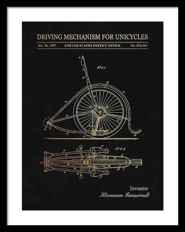 Unicycle Driving Mechanism Gold Patent Us638963a