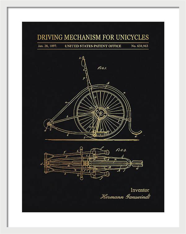 Unicycle Driving Mechanism Gold Patent Us638963a