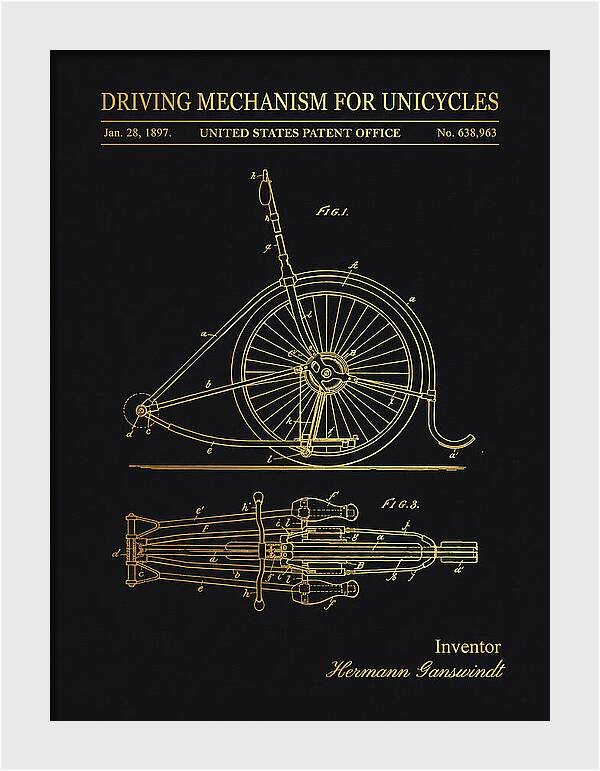 Unicycle Driving Mechanism Gold Patent Us638963a