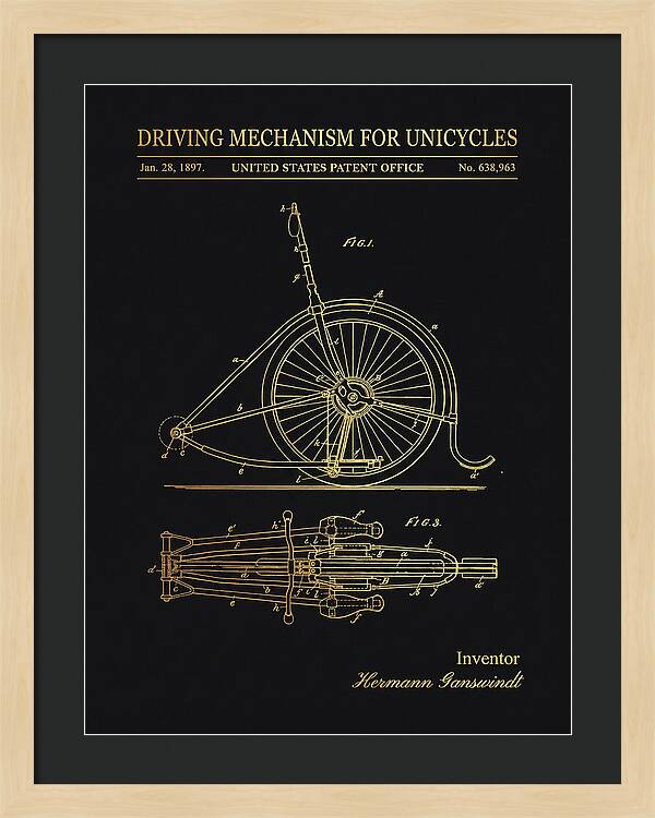 Unicycle Driving Mechanism Gold Patent Us638963a