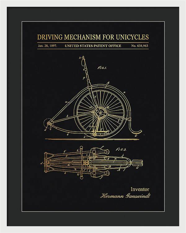 Unicycle Driving Mechanism Gold Patent Us638963a