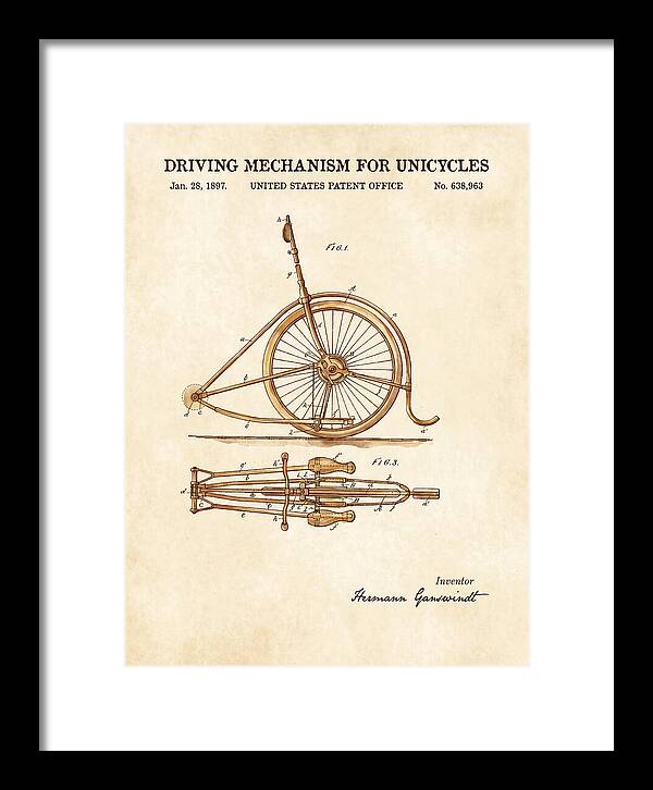 Unicycle Driving Mechanism Watercolor Patent Us638963a