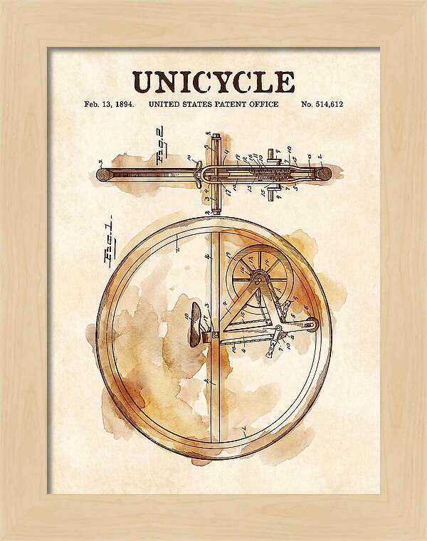 Unicycle Watercolor Patent Us514612a