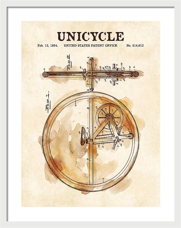 Unicycle Watercolor Patent Us514612a