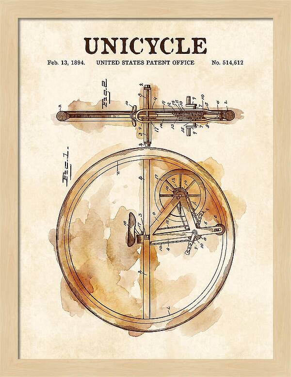 Unicycle Watercolor Patent Us514612a