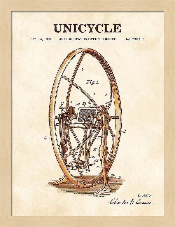 Unicycle Watercolor Patent Us792403a
