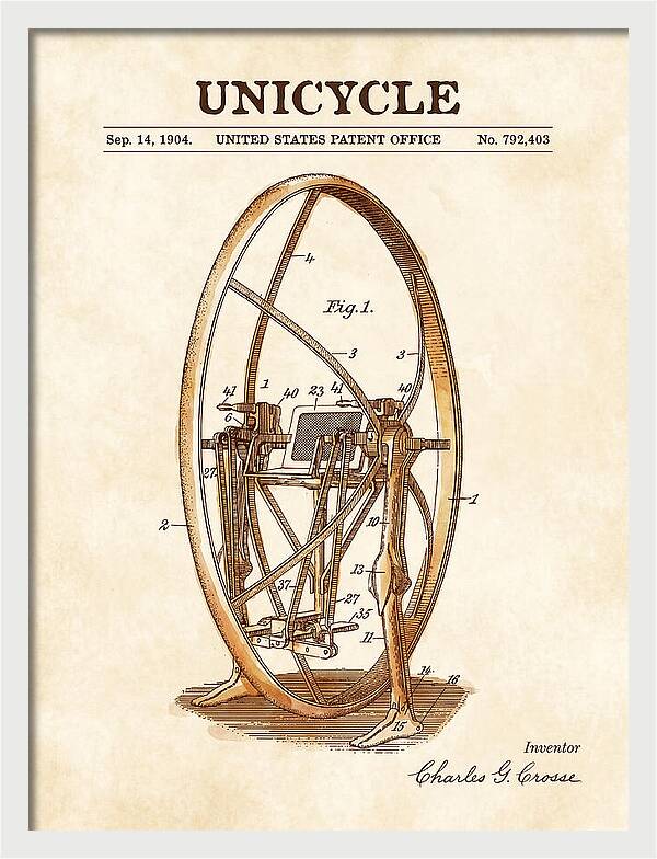 Unicycle Watercolor Patent Us792403a