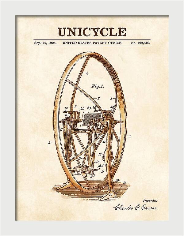 Unicycle Watercolor Patent Us792403a
