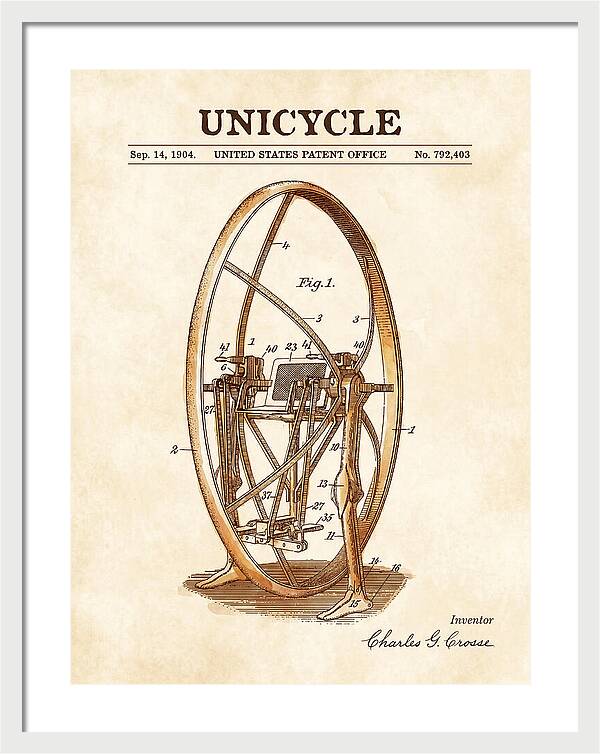 Unicycle Watercolor Patent Us792403a