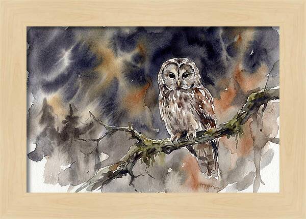 Ural Owl Perched At Dusk