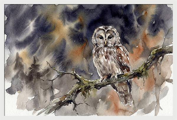 Ural Owl Perched At Dusk