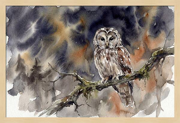 Ural Owl Perched At Dusk