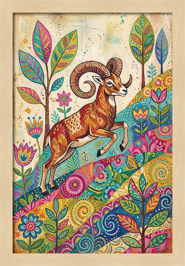 Urial Among Vibrant Flora