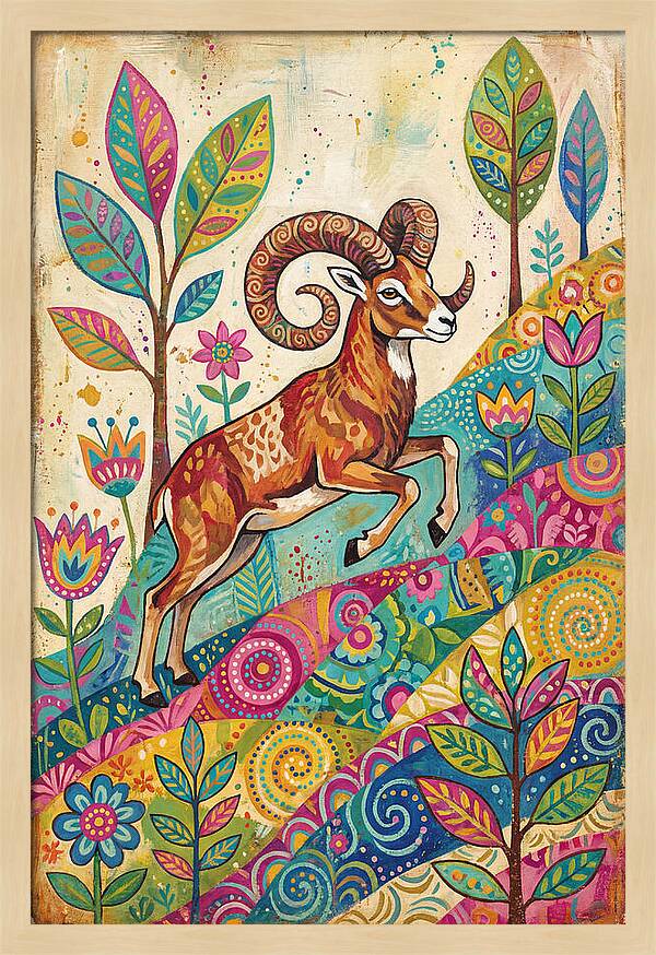 Urial Among Vibrant Flora