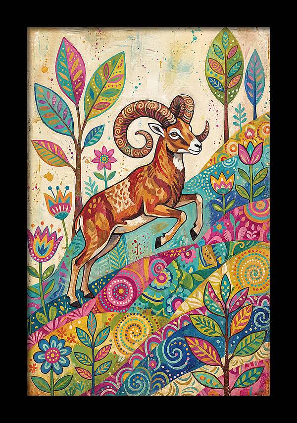 Urial Among Vibrant Flora
