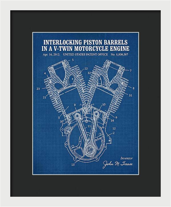 V Twin Motorcycle Engine Harley Davidson Blueprint Patent Us8800507b2