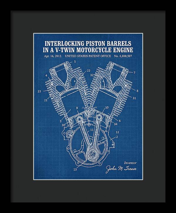 V Twin Motorcycle Engine Harley Davidson Blueprint Patent Us8800507b2