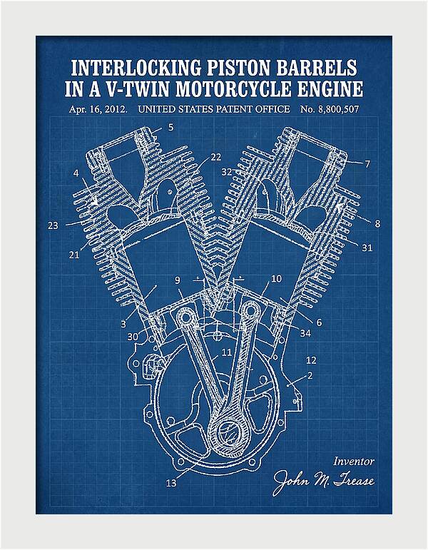 V Twin Motorcycle Engine Harley Davidson Blueprint Patent Us8800507b2