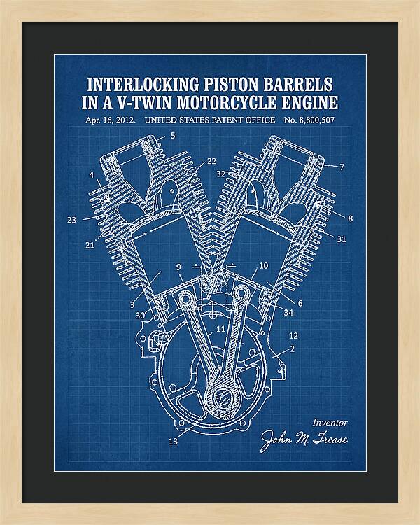 V Twin Motorcycle Engine Harley Davidson Blueprint Patent Us8800507b2