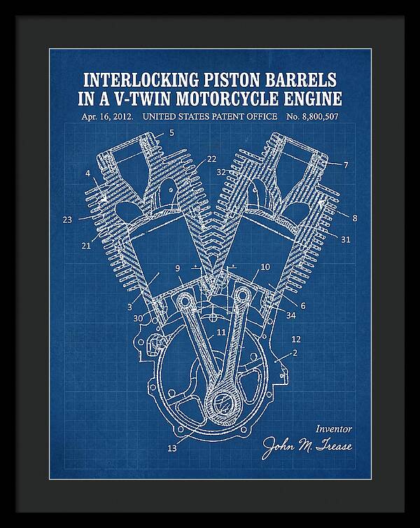 V Twin Motorcycle Engine Harley Davidson Blueprint Patent Us8800507b2