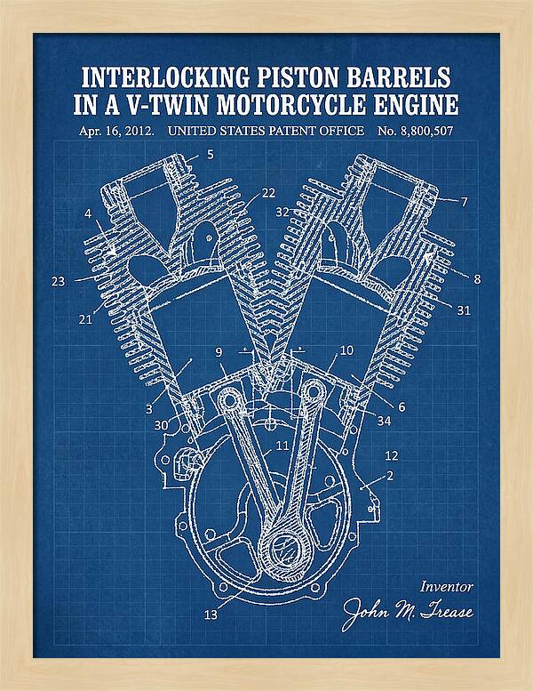 V Twin Motorcycle Engine Harley Davidson Blueprint Patent Us8800507b2
