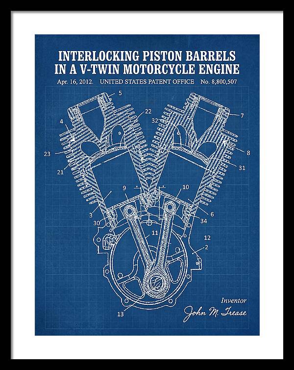 V Twin Motorcycle Engine Harley Davidson Blueprint Patent Us8800507b2