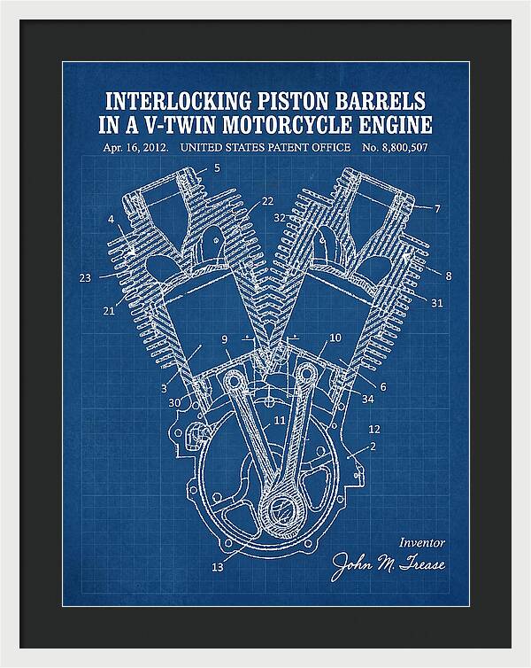 V Twin Motorcycle Engine Harley Davidson Blueprint Patent Us8800507b2