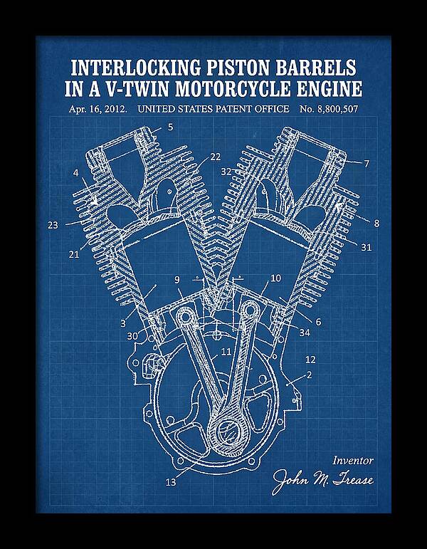 V Twin Motorcycle Engine Harley Davidson Blueprint Patent Us8800507b2