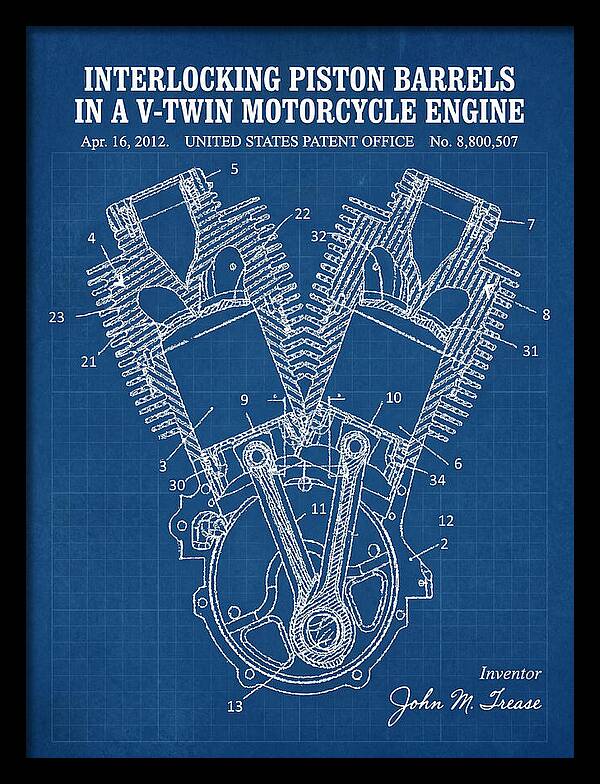 V Twin Motorcycle Engine Harley Davidson Blueprint Patent Us8800507b2