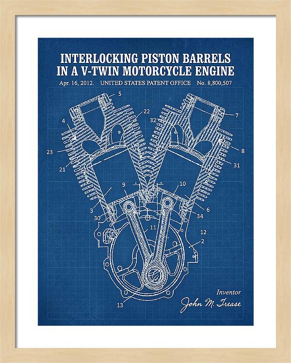 V Twin Motorcycle Engine Harley Davidson Blueprint Patent Us8800507b2
