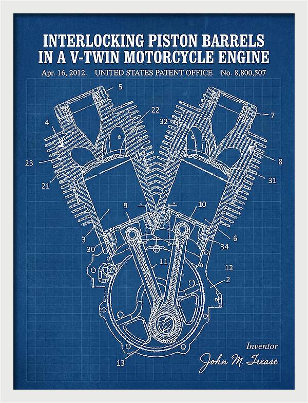 V Twin Motorcycle Engine Harley Davidson Blueprint Patent Us8800507b2