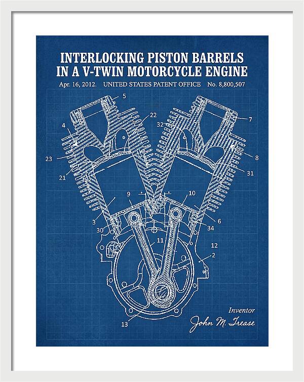 V Twin Motorcycle Engine Harley Davidson Blueprint Patent Us8800507b2