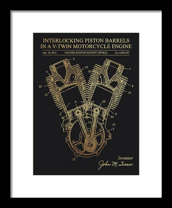 V Twin Motorcycle Engine Harley Davidson Gold Patent Us8800507b2