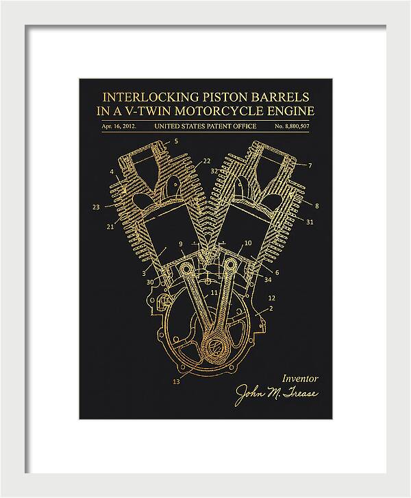 V Twin Motorcycle Engine Harley Davidson Gold Patent Us8800507b2
