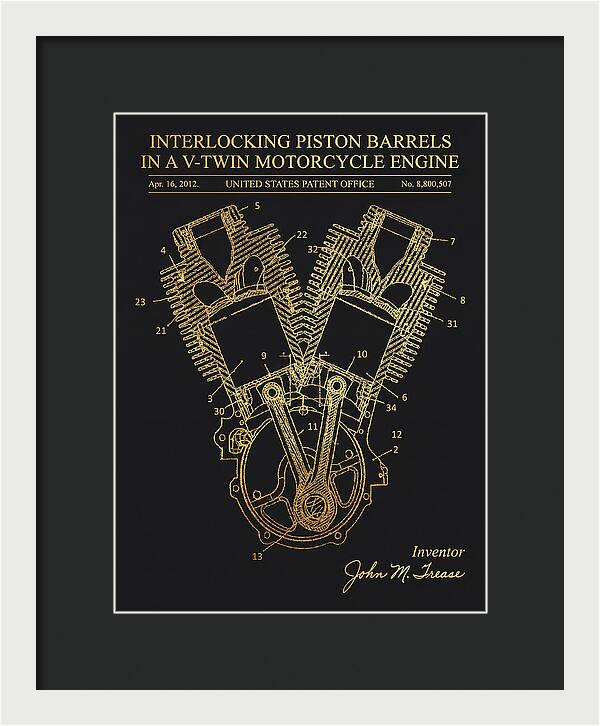 V Twin Motorcycle Engine Harley Davidson Gold Patent Us8800507b2