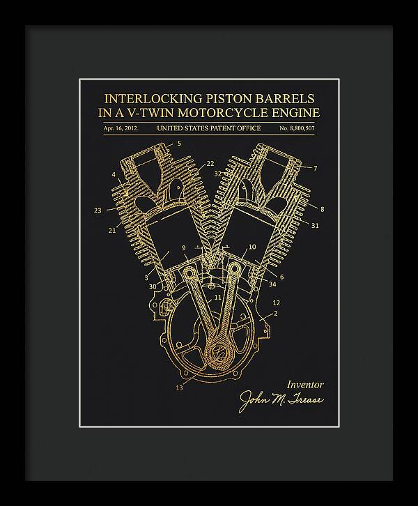 V Twin Motorcycle Engine Harley Davidson Gold Patent Us8800507b2