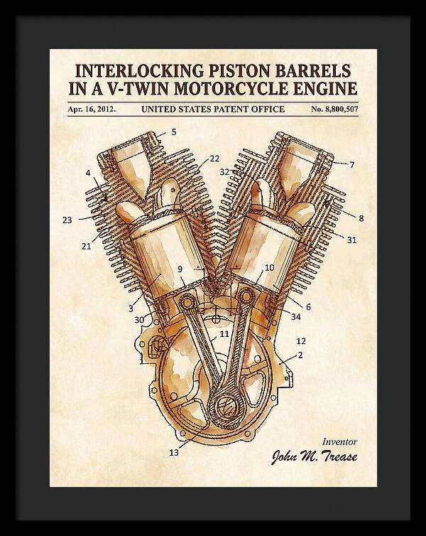 V Twin Motorcycle Engine Harley Davidson Watercolor Patent Us8800507b2