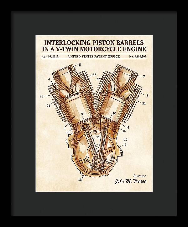 V Twin Motorcycle Engine Harley Davidson Watercolor Patent Us8800507b2