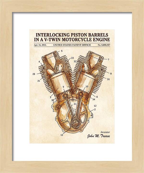 V Twin Motorcycle Engine Harley Davidson Watercolor Patent Us8800507b2