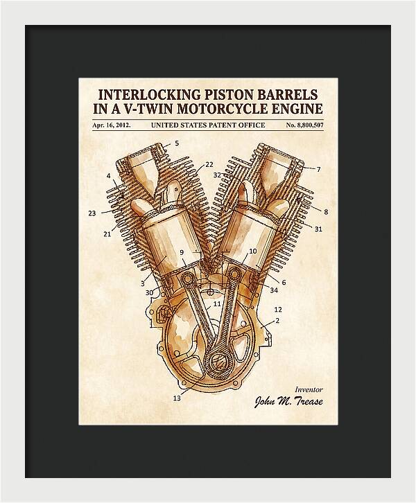 V Twin Motorcycle Engine Harley Davidson Watercolor Patent Us8800507b2