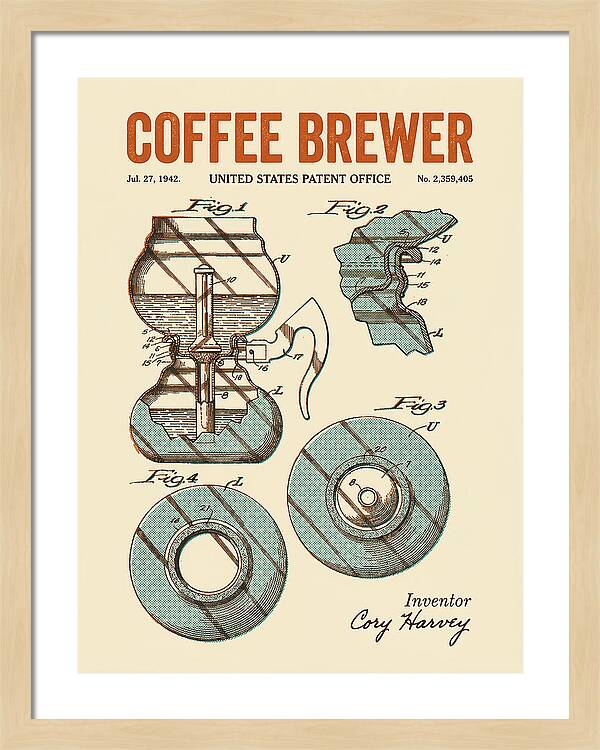 Vacuum Coffee Brewer Retro Patent Us2359405a