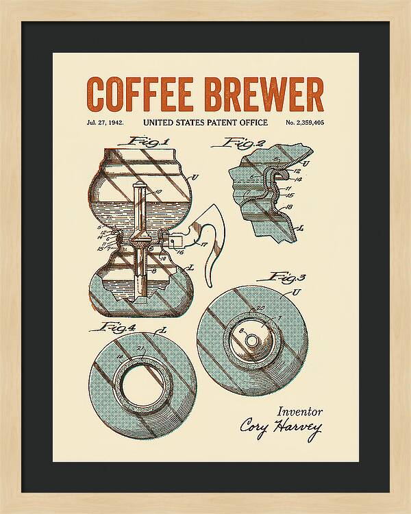 Vacuum Coffee Brewer Retro Patent Us2359405a