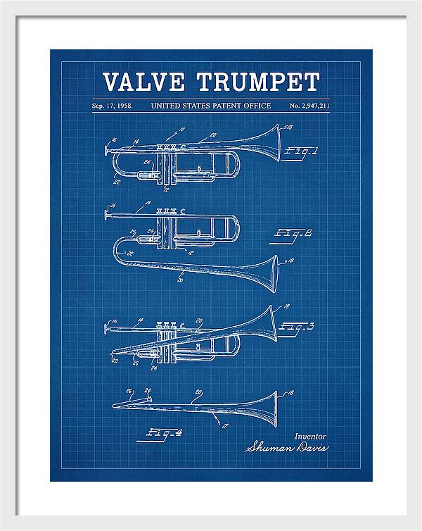 Valve Trumpet Blueprint Patent Us2947211a